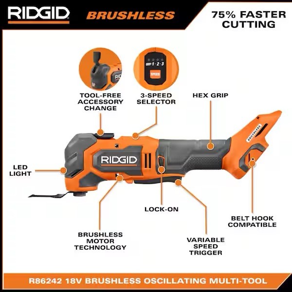 RIDGID 18V NUKE SubCompact Brushless Cordless Multi-Tool (Tool Only) RNKSMT01B