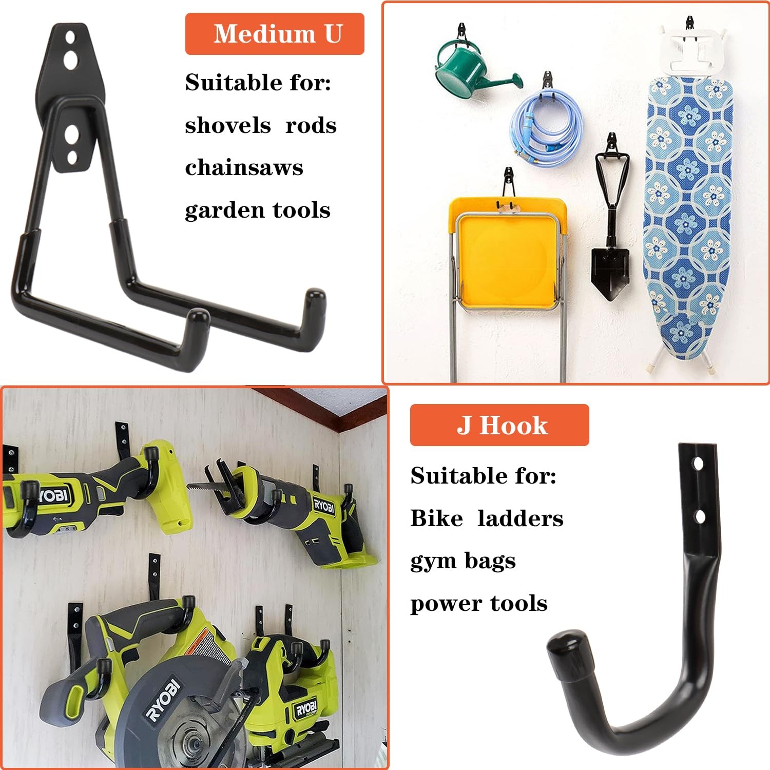 Garage Hooks, 14 Pack Garage Storage Hook Heavy Duty Solid Steel Wall Hooks, ...