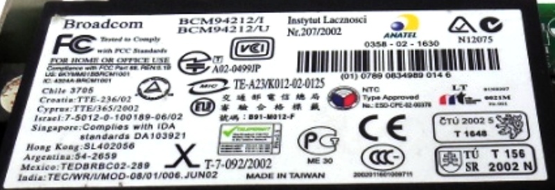 BROADCOM, PCI MODEM, BCM94212/I, BCM94212/U