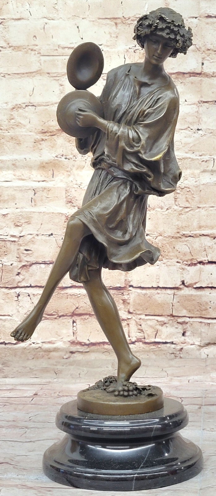 Charming Artistry Milos Sculpture Young Girl with Cymbals on Marble Base