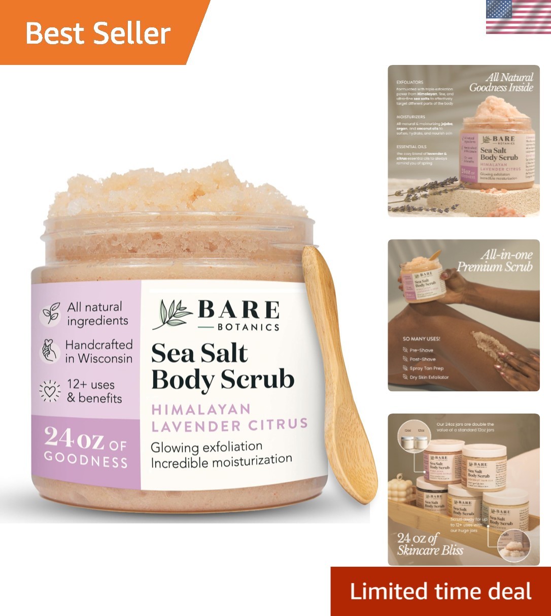 Naturally Scented Lavender Grapefruit Scrub 24 oz - Gentle Exfoliating Delight