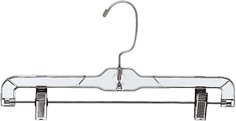 Economy Plastic Hangers Pant  Skirt 100 Clear  14" Hang Bars Padded Metal Clips