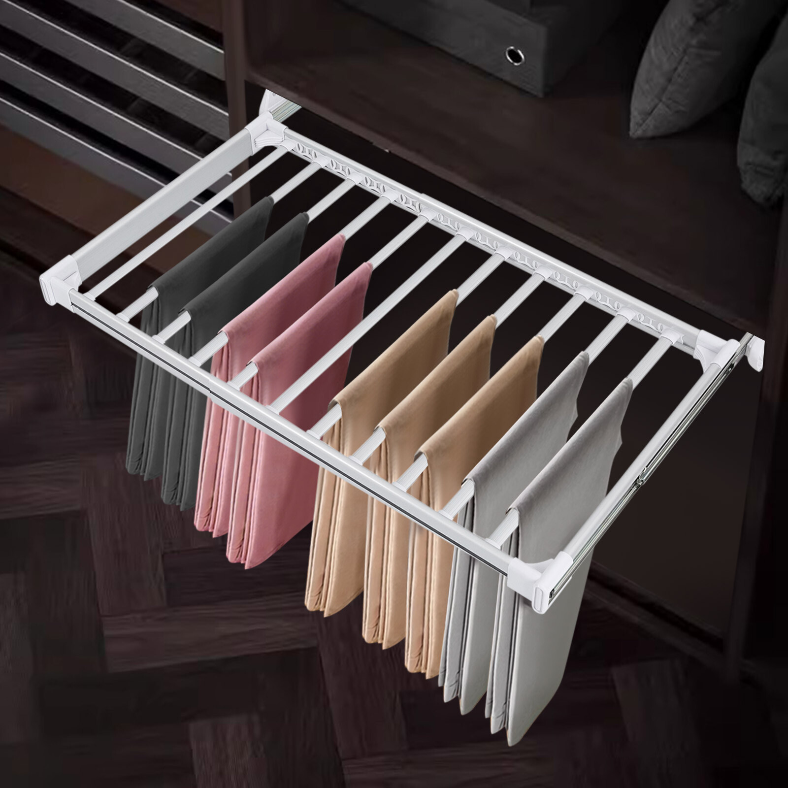Pull Out Trousers Rack Retractable Wardrobe Pants Closet Pants Rack Load 30kg US