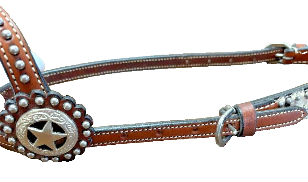 Circle Y One Ear Leather Headstall Zebra Print Hide-New With Tags