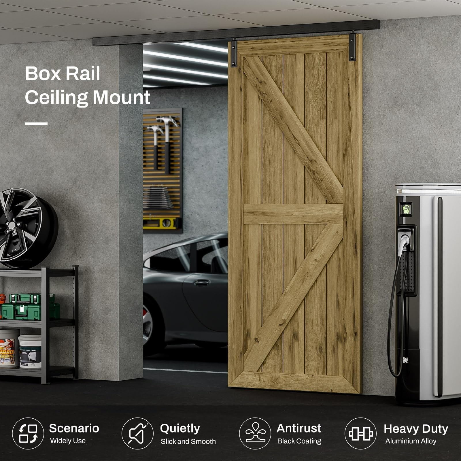 60"/5FT Ceiling Mount Box Rail Barn Door Hardware Heavy Duty Sliding Barn Doo...