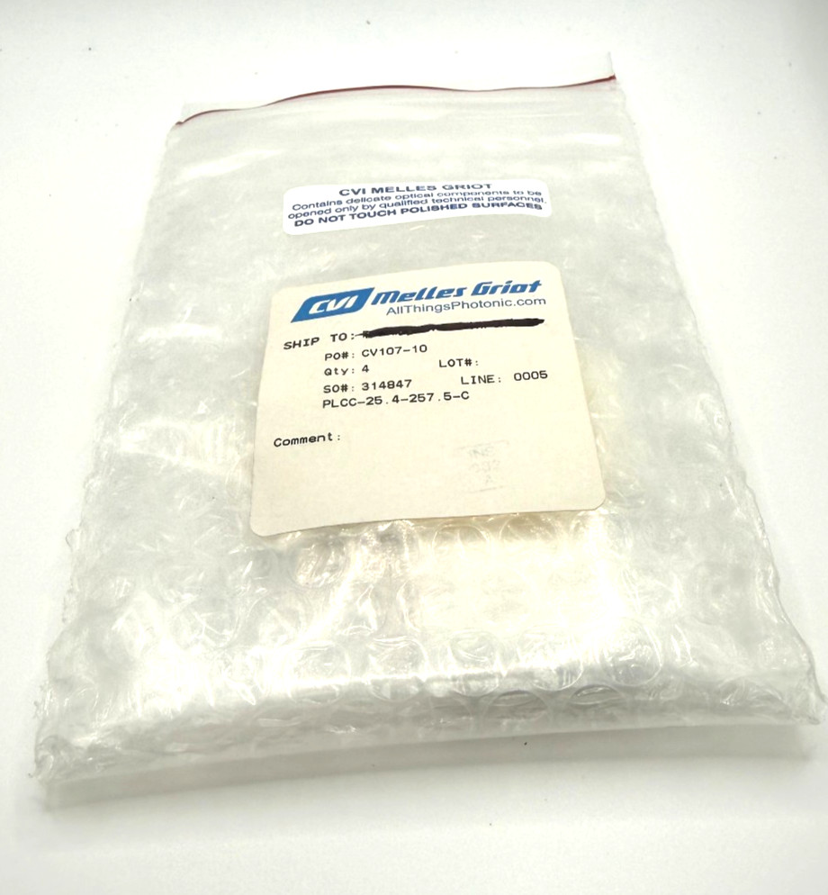 4X New CVI PLCC-25.4-257.5-C Plano-Concave Lens, 25.4 Dia, EFL=-500 mm