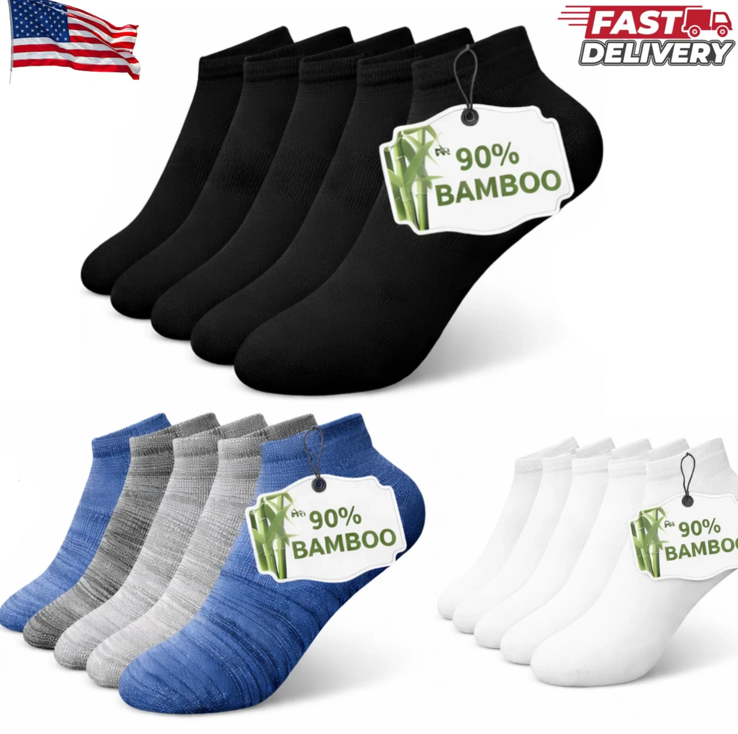 Mens Bamboo Ankle Socks with Heel Tab Low Cut Thin Athletic Performance 6 pairs