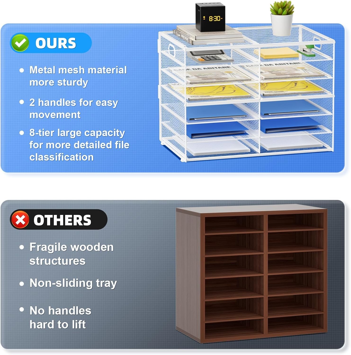 12 Compartments Paper Organizer Desk Mesh Literature Organizer Mail File Sorter