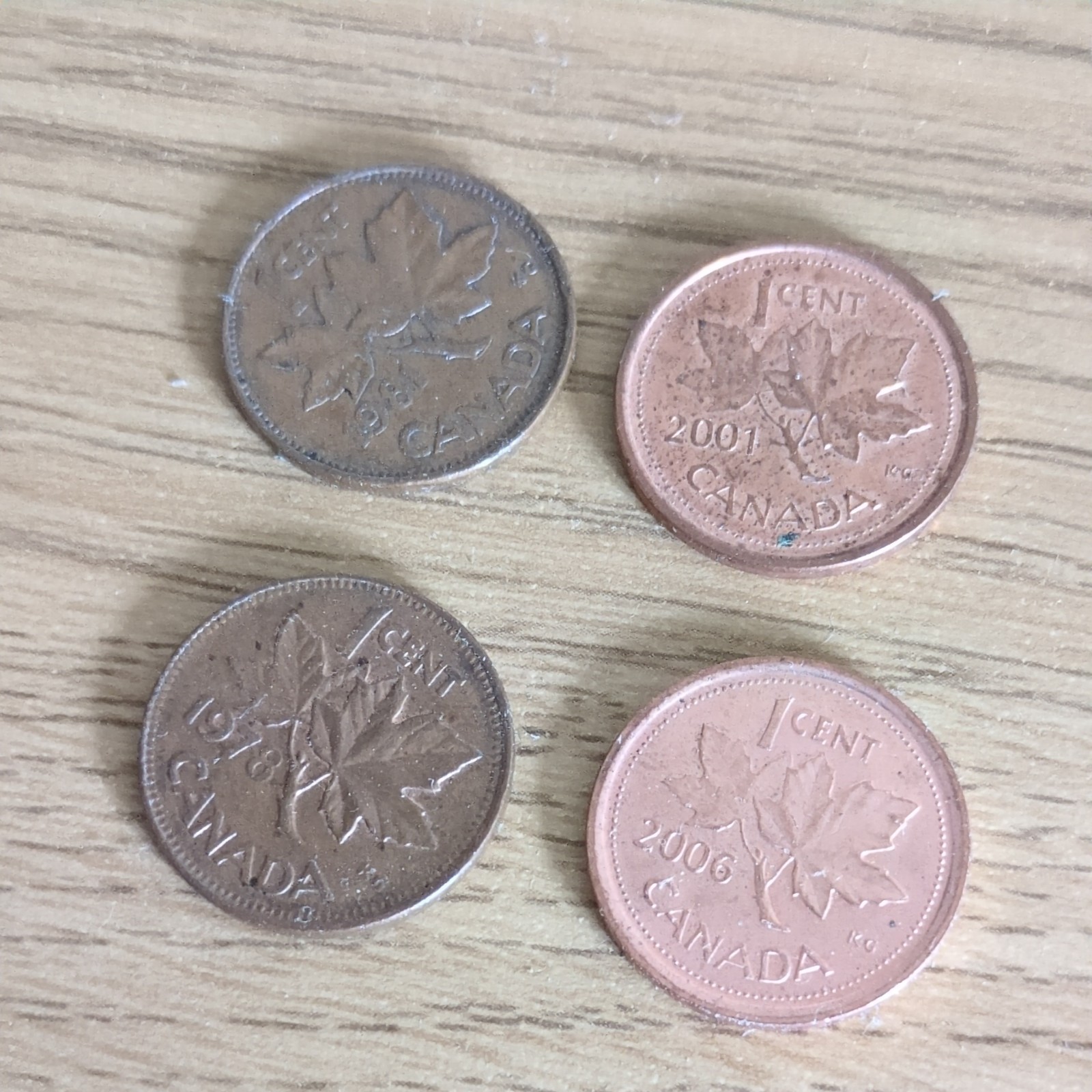Canadian Once Cent Coin (X4), 1978-2006, Queen Elizabeth II Different Potraits