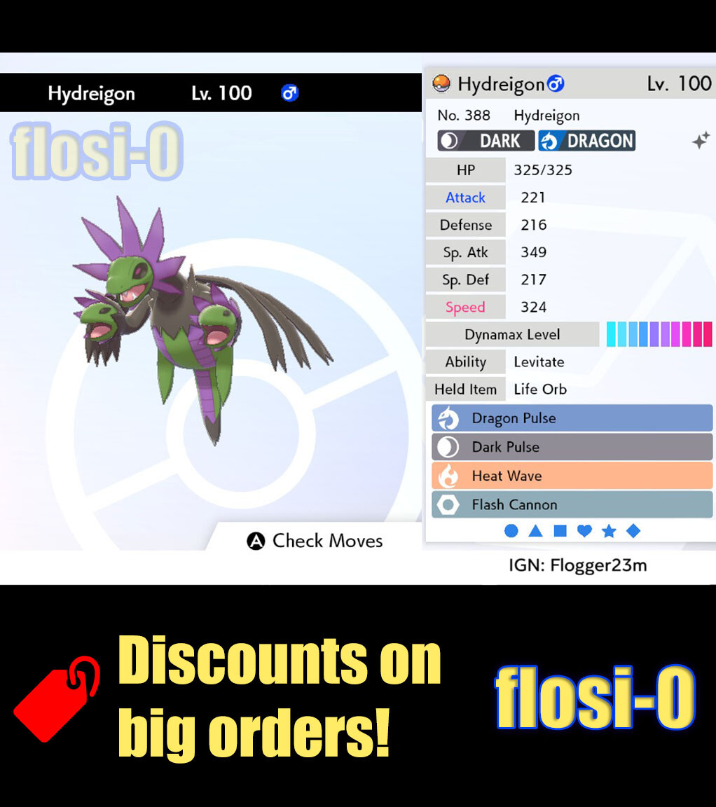 6IV Ultra Shiny Hydreigon Pokemon Sword and Shield (Square Shiny)