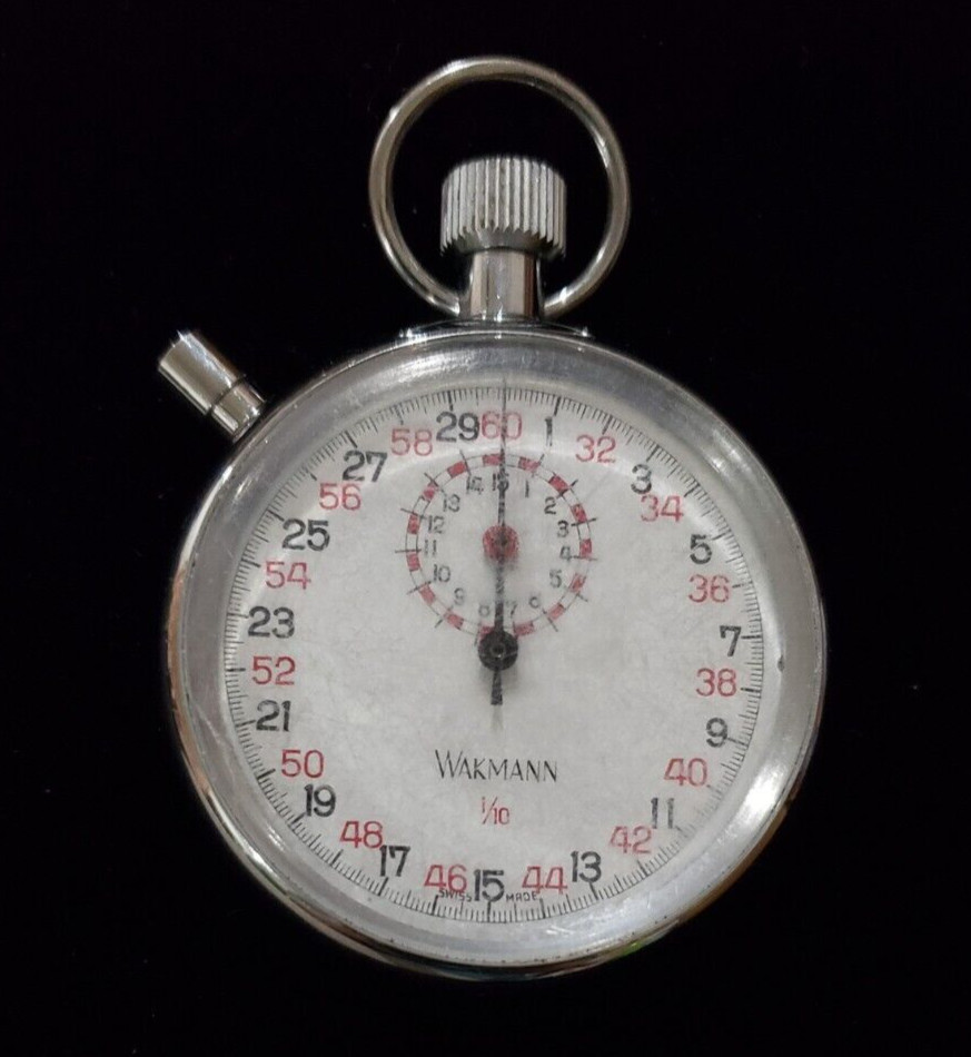 Vintage Wakmann Mechnical Stopwatch 1/10 Marked "Base Metal Swiss", TESTED