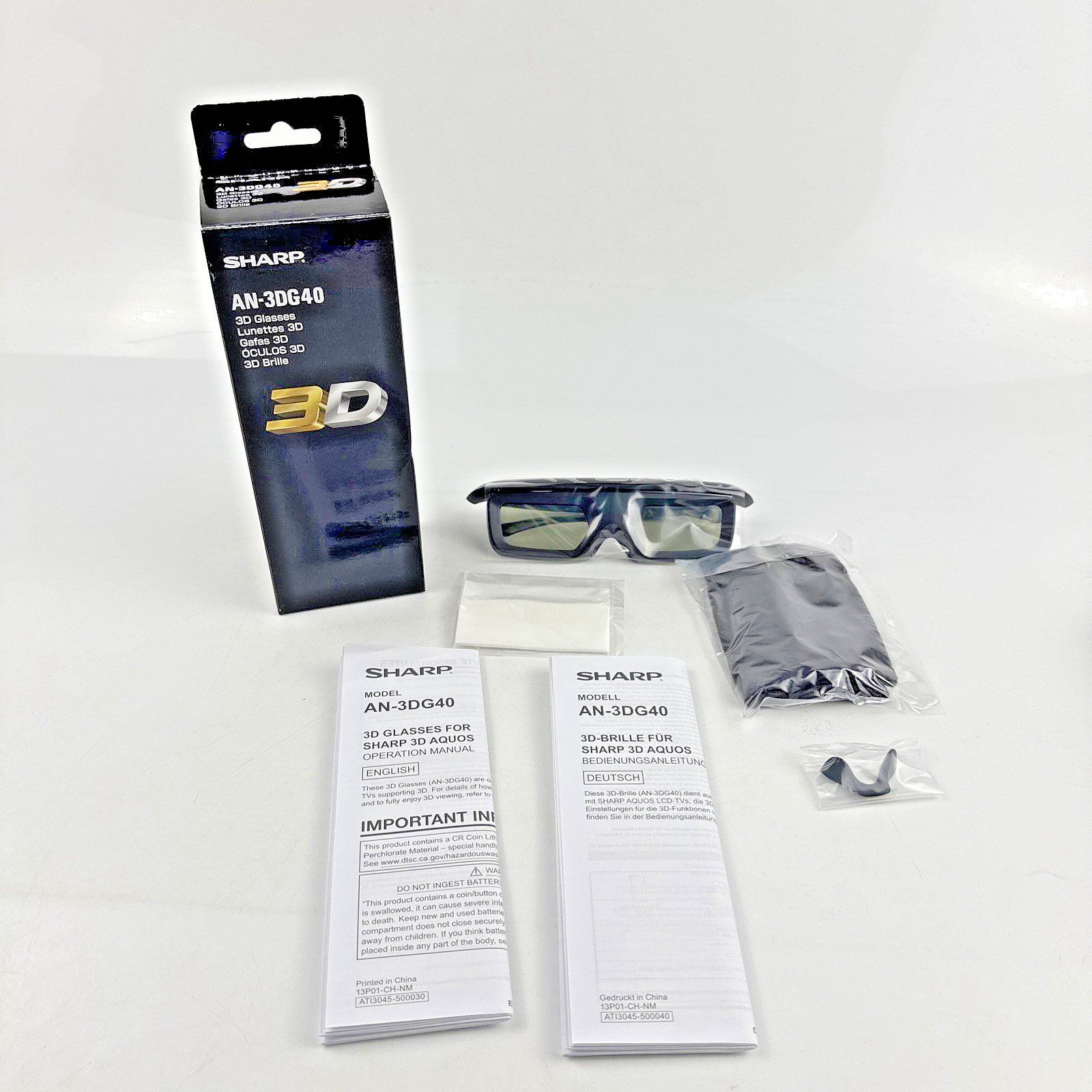 Sharp AN-3DG40 Active Shutter 3D Glasses Black NEW Open Box