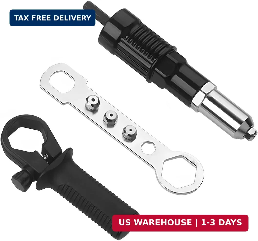 Rivet Gun Adapter for Drill Alloy Steel Riveter Kit w/4 Rivet Heads