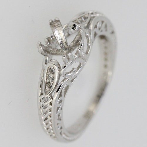 Sterling Silver Semi Mount Ring Setting Cushion CU 7x7mm Filigree Style