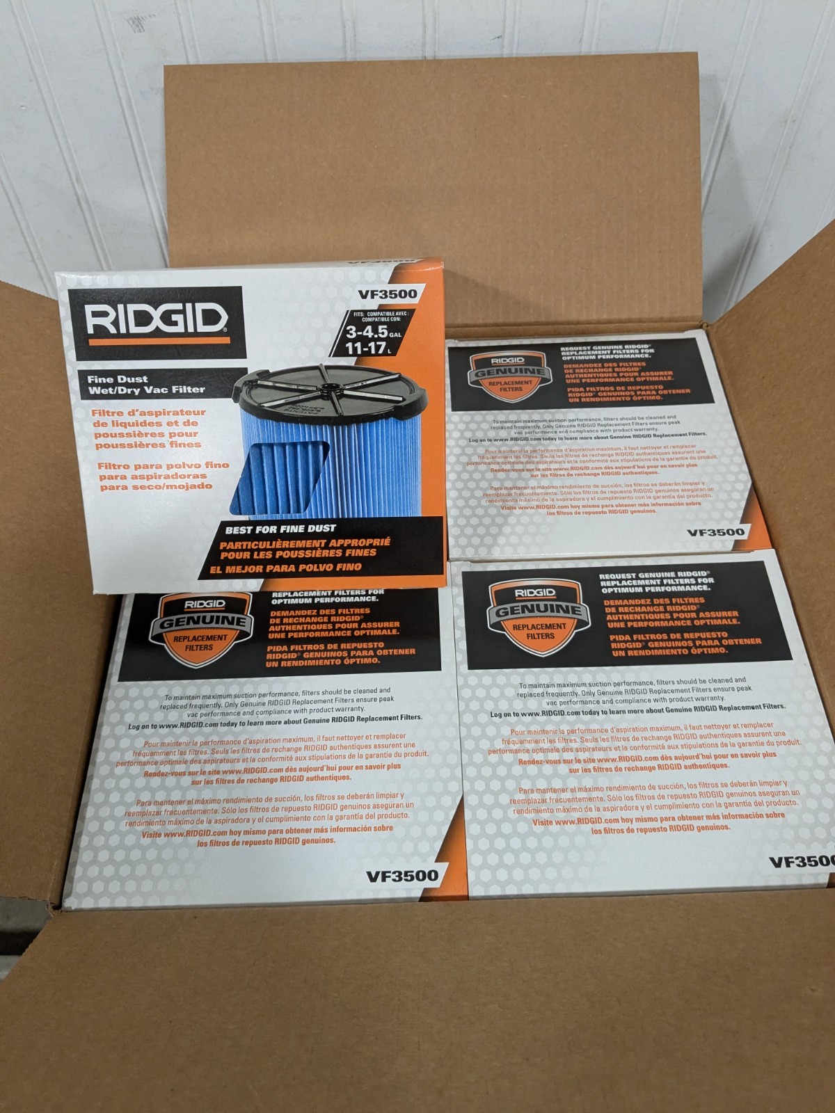Ridgid Vacuum Cleaner High-Efficiency Filter: Dry & Wet Pickup Box of 4 VF35