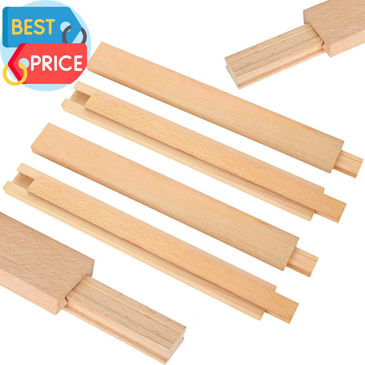6PCS 16 Inch Wood Drawer Slides, Classic Traditional Wood Center Guide Track Mou