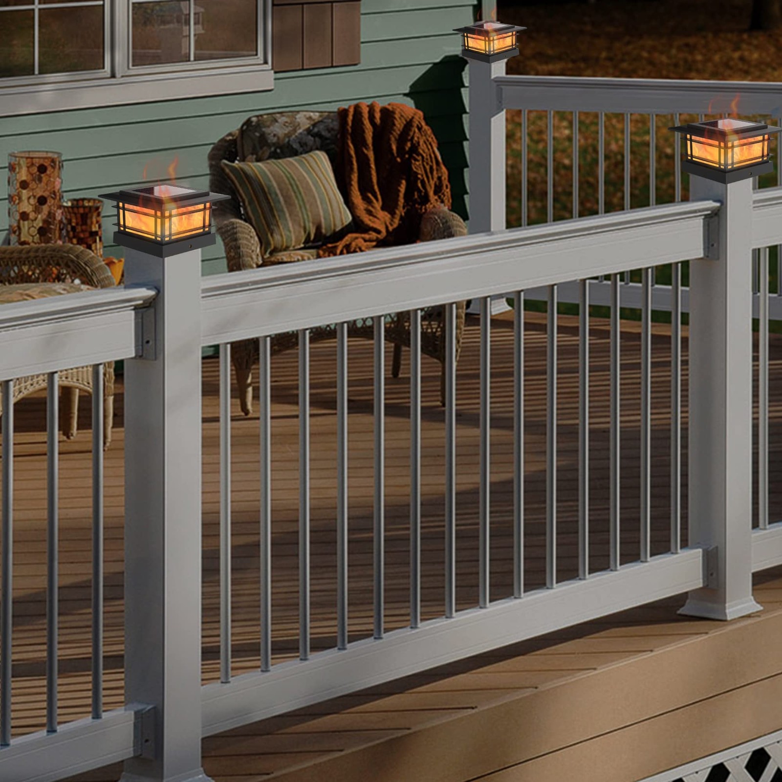 8 Pack Solar Post Cap Lights Outdoor with Flickering Flame Light, Fence Post ...
