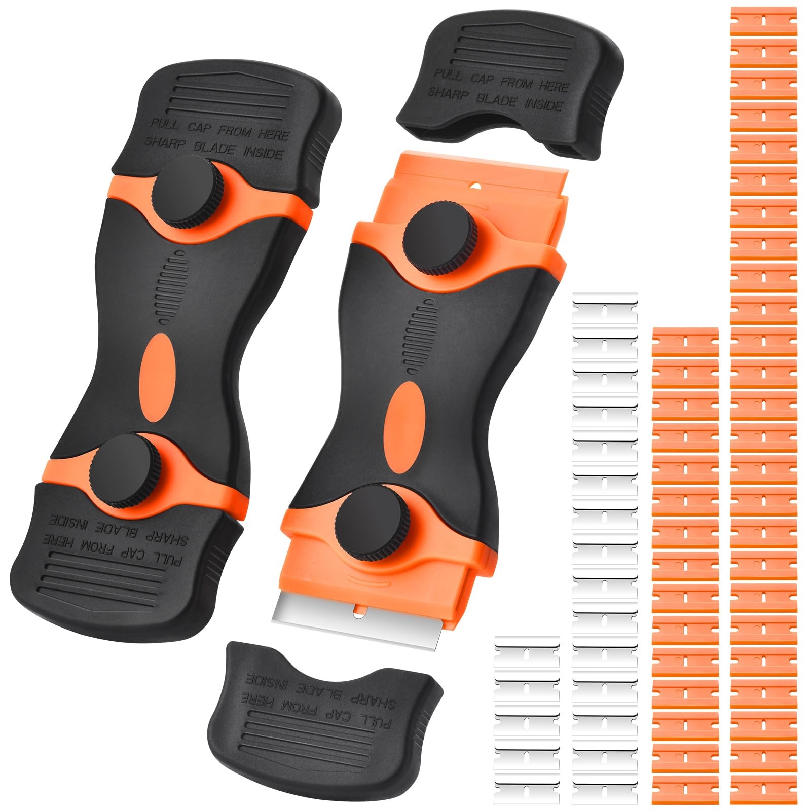 2 Pack Razor Blade Scraper Tool, 2in1 Razor Scraper With 60 Pcs Razor Blades ...