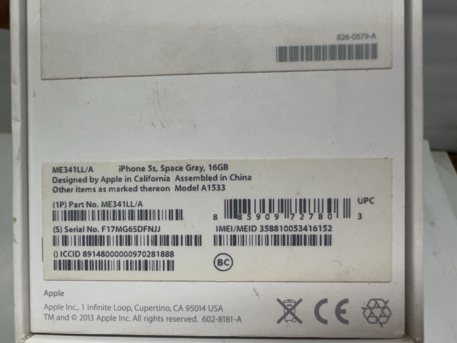 BOX ONLY Original Apple iPhone 5s in Space Gray 16Gb