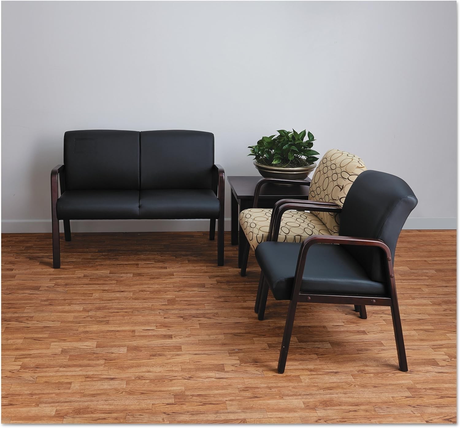 Reception Lounge Series Guest Chair Mahogany/Black Leather