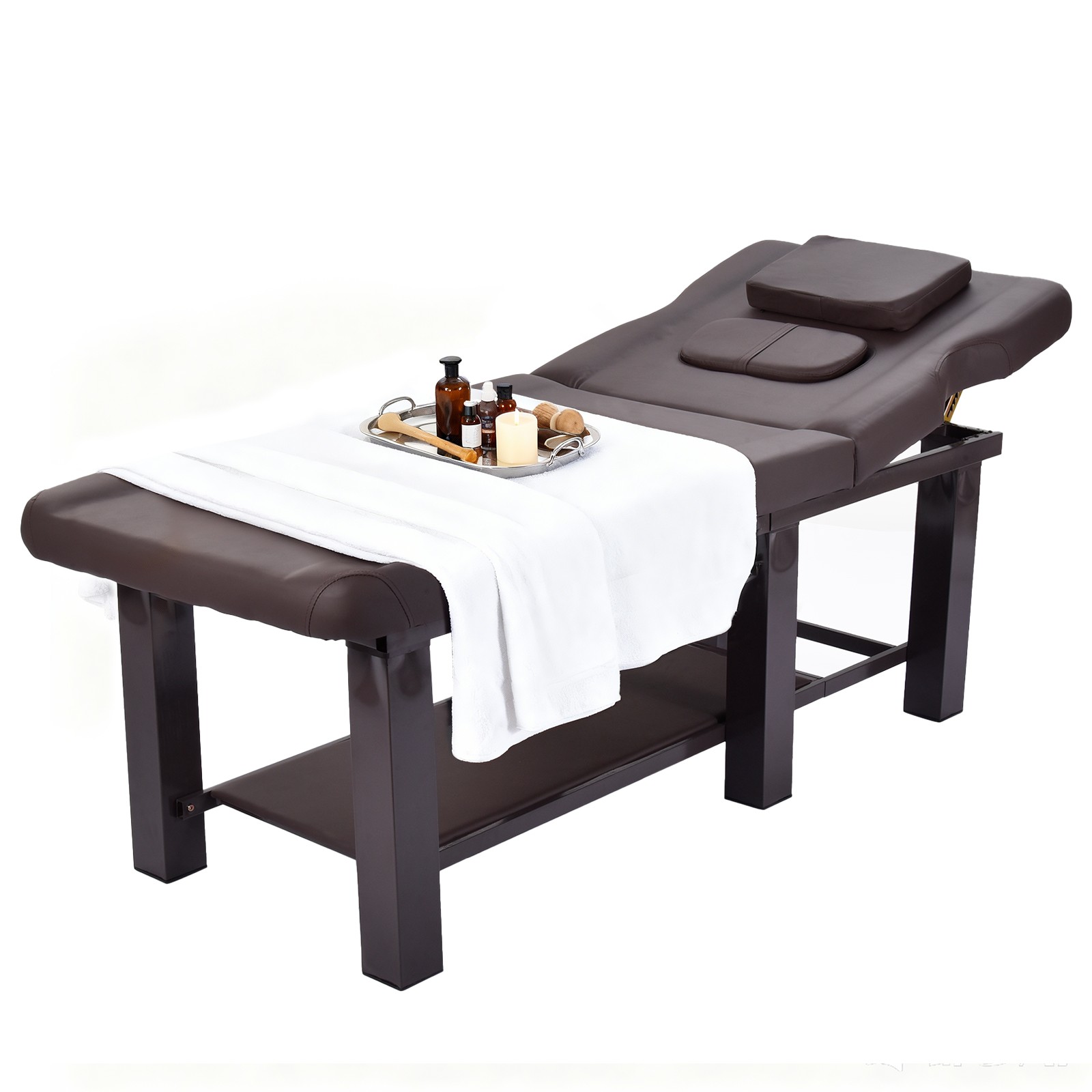 PU Leather Heavy Duty Professional Stationary Massage Bed -Brown