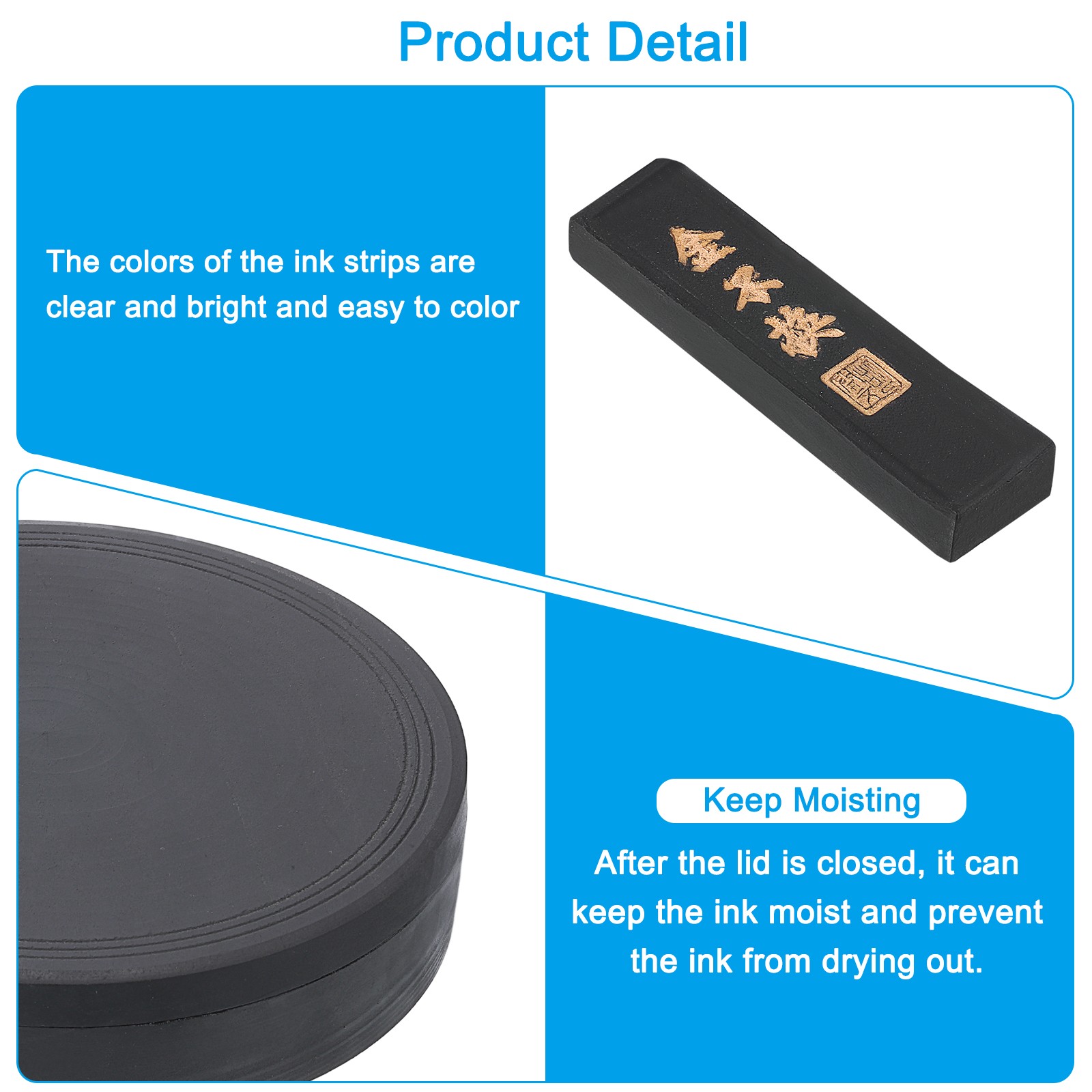 6 Inch Square Chinese Calligraphy Inkstone with Ink Stick Black