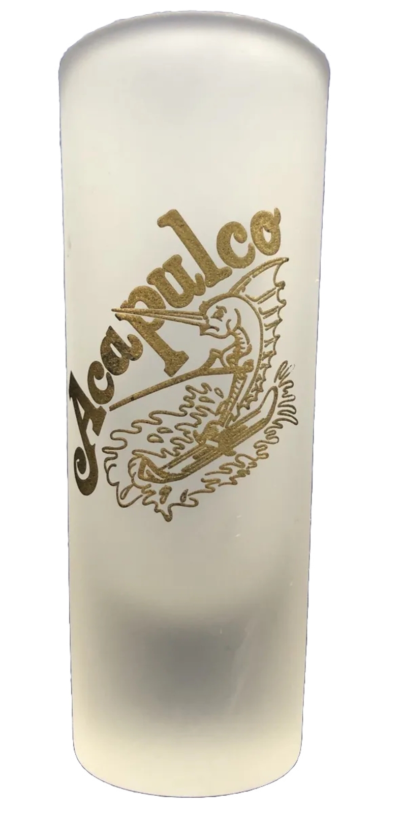 Acapulco Shot Glass Frosted White Sailfish MINT Approx 3 1/2” T