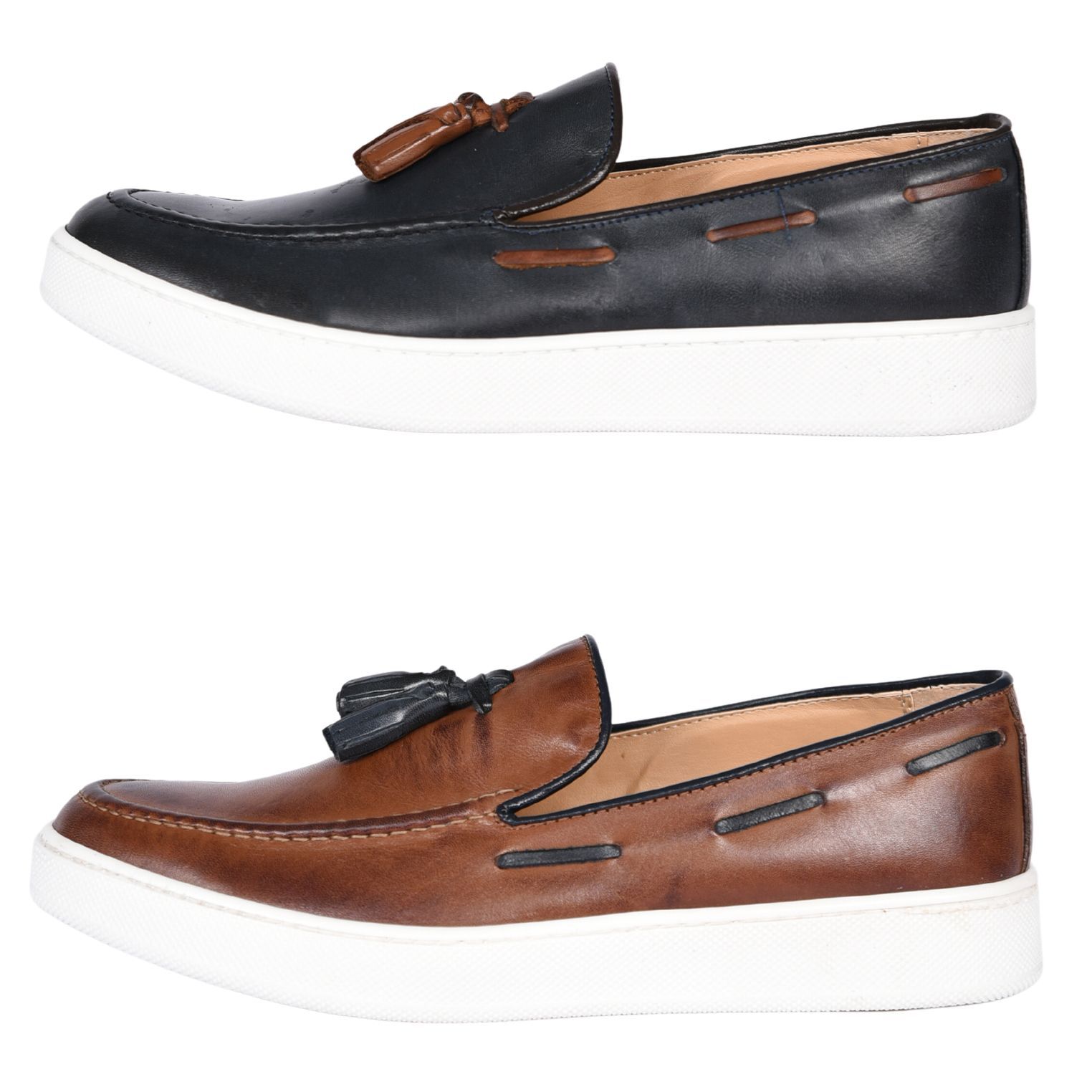 Men's Elegant Loafers Sneakers White Sole Loafer with Tassels Slip On