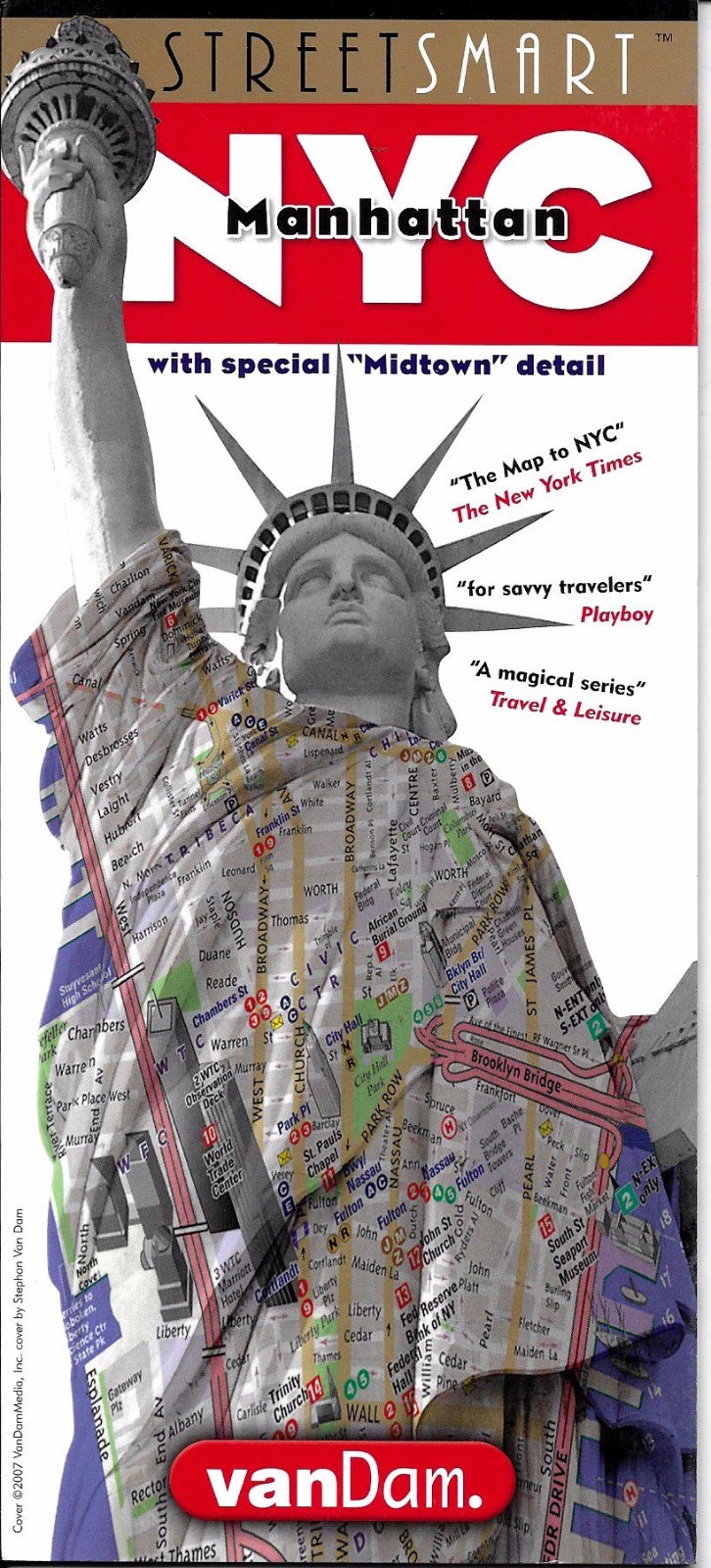 Folded Laminated Map NYC Manhattan, New York, with Midtown, VanDam Street Smart
