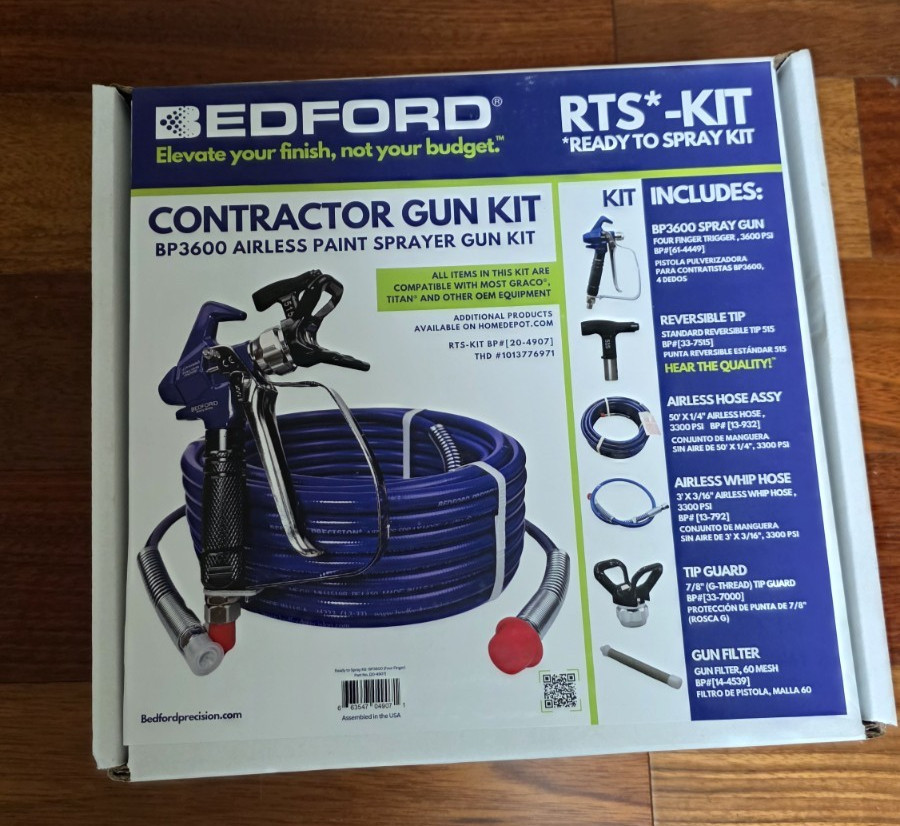 Bedford BP3600 Airless Paint Sprayer Gun Kit W/ Gun Tip Hose Whip Guard & Filter