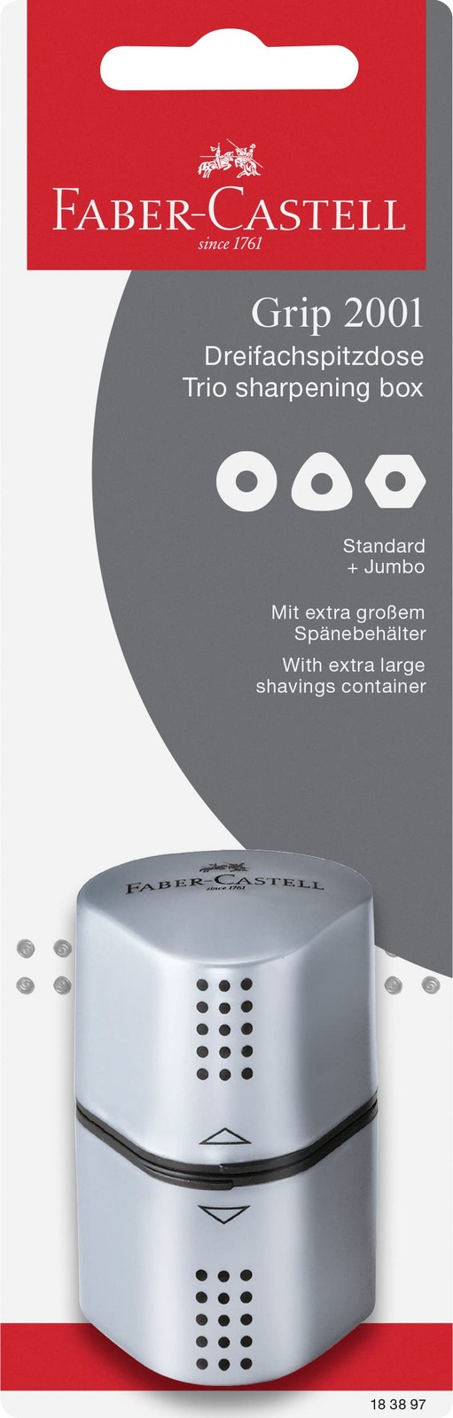 Faber-Castell Grip Trio Pencil Sharpener: Silver Gray
