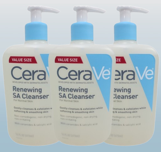 CERAVE RENEWING SA CLEANSER FOR NORMAL SKIN 16 OZ NWOB LOT OF 3