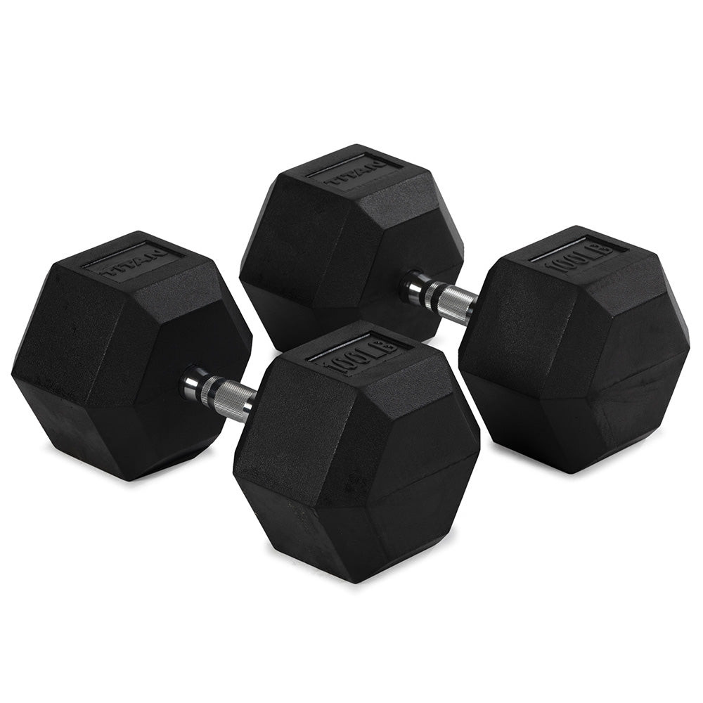 Titan Fitness 100 LB Pair Free Weights, Black Rubber Coated Hex Dumbbell