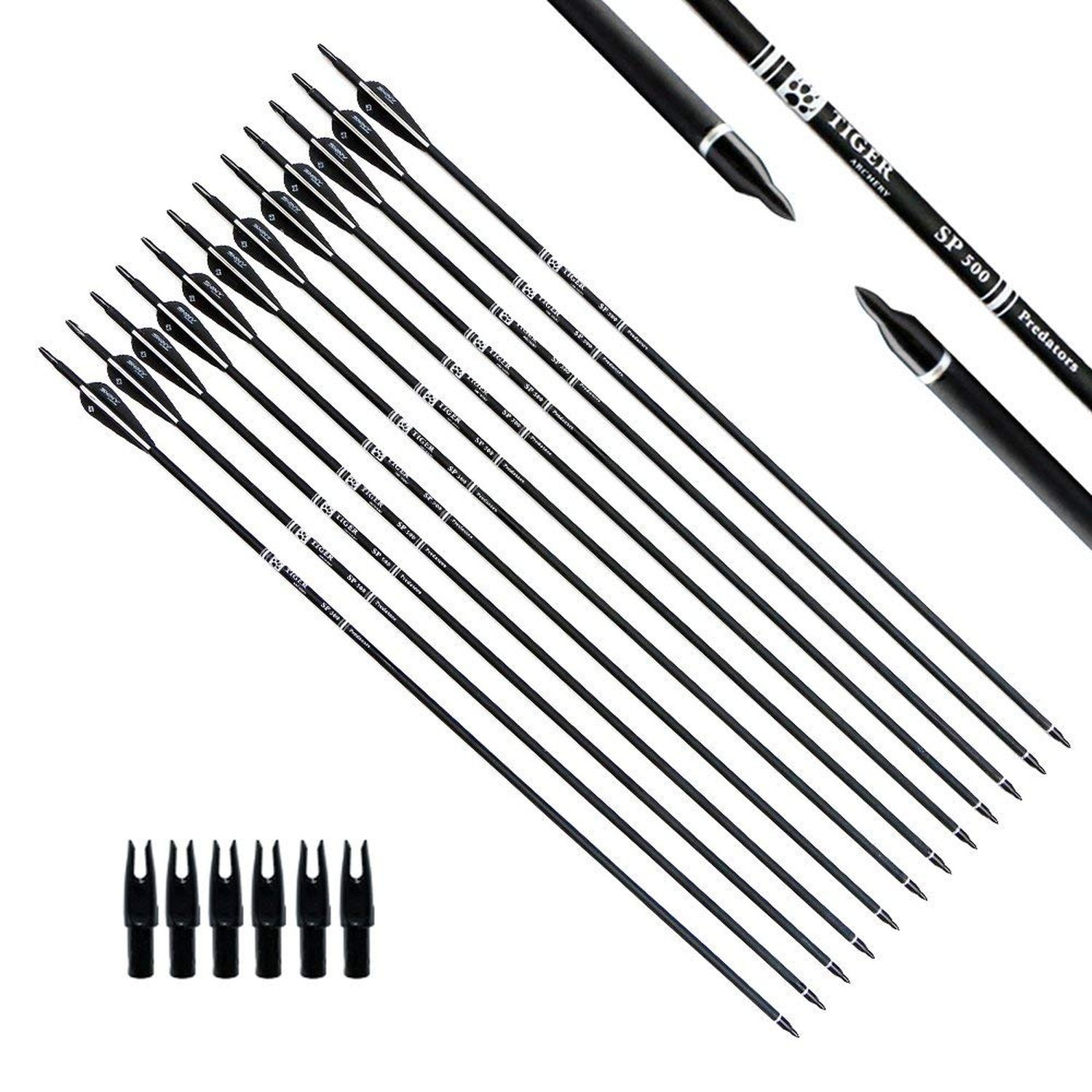 TIGER ARCHERY 30Inch Carbon Arrow Practice Hunting Arrows with Removable Tips...