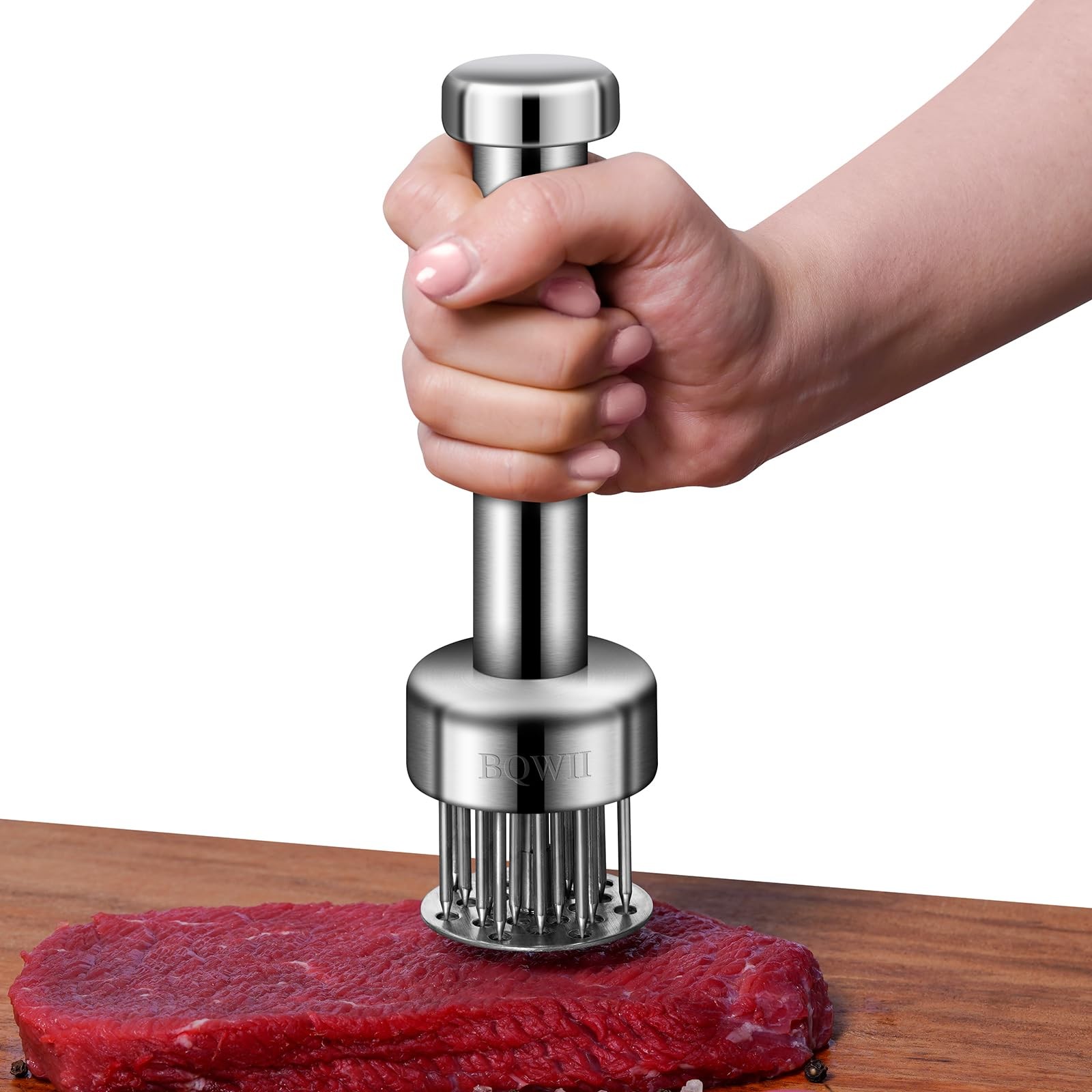 BQWII Stainless Steel Meat Tenderizer Tool with 21 7.48*1.97*1.38inch, Silver