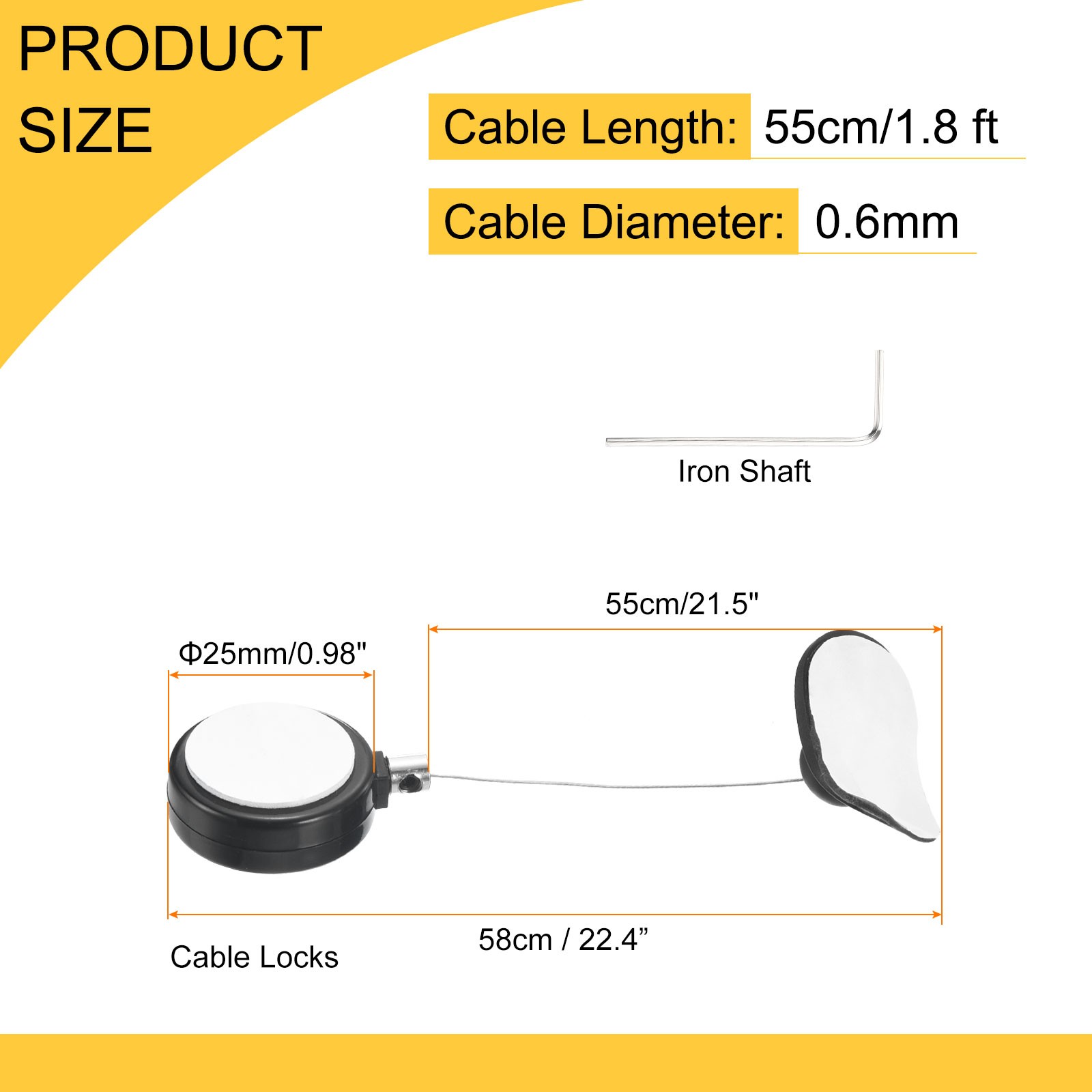 1.8ft Retractable Cable Security Lock with Arc Patch Wrench, Black