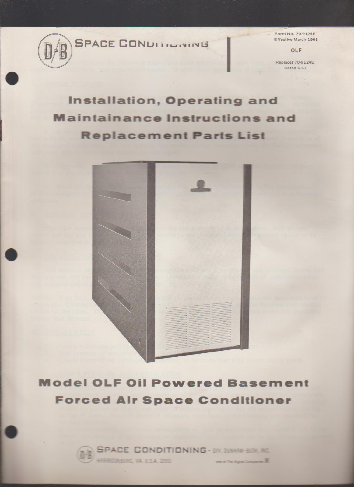Space Conditioning Systems Installation Manual Oil Burner & Conditioner