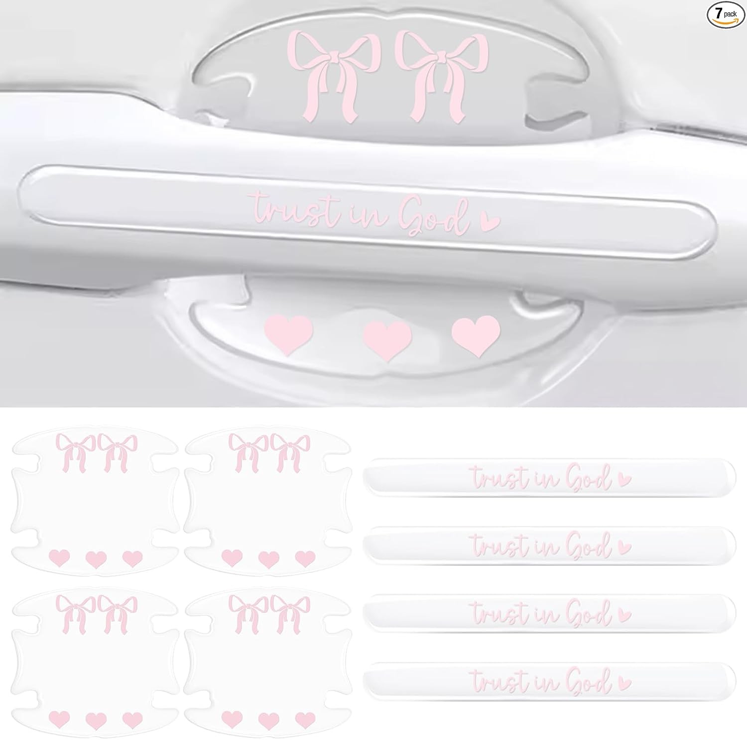 8 PCS Letter Print Car Door Handle Protector with Pink Bow, Cute  Color: White