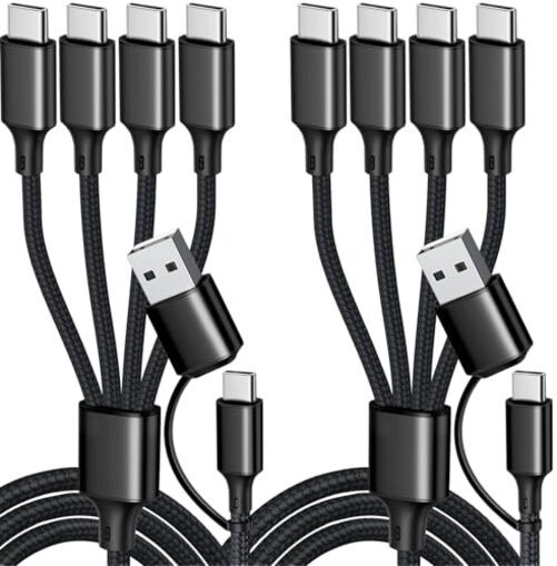 USB C Splitter Multi Charging Cable, USB A/C Fast Charging Cord, 4 in 2 Multi