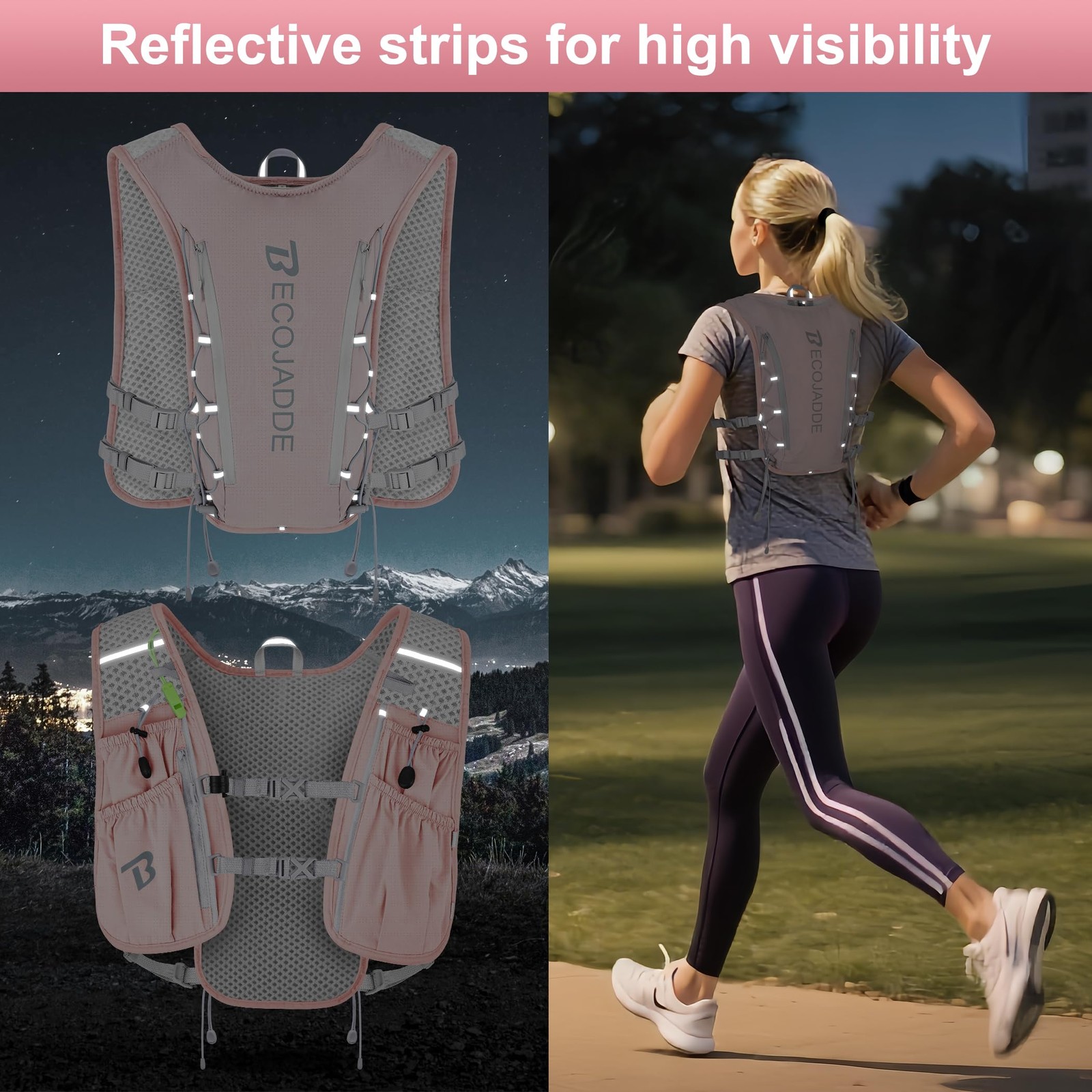 BECOJADDE Running Vest Hydration Backpack for Men Only 5L Vest, Pink