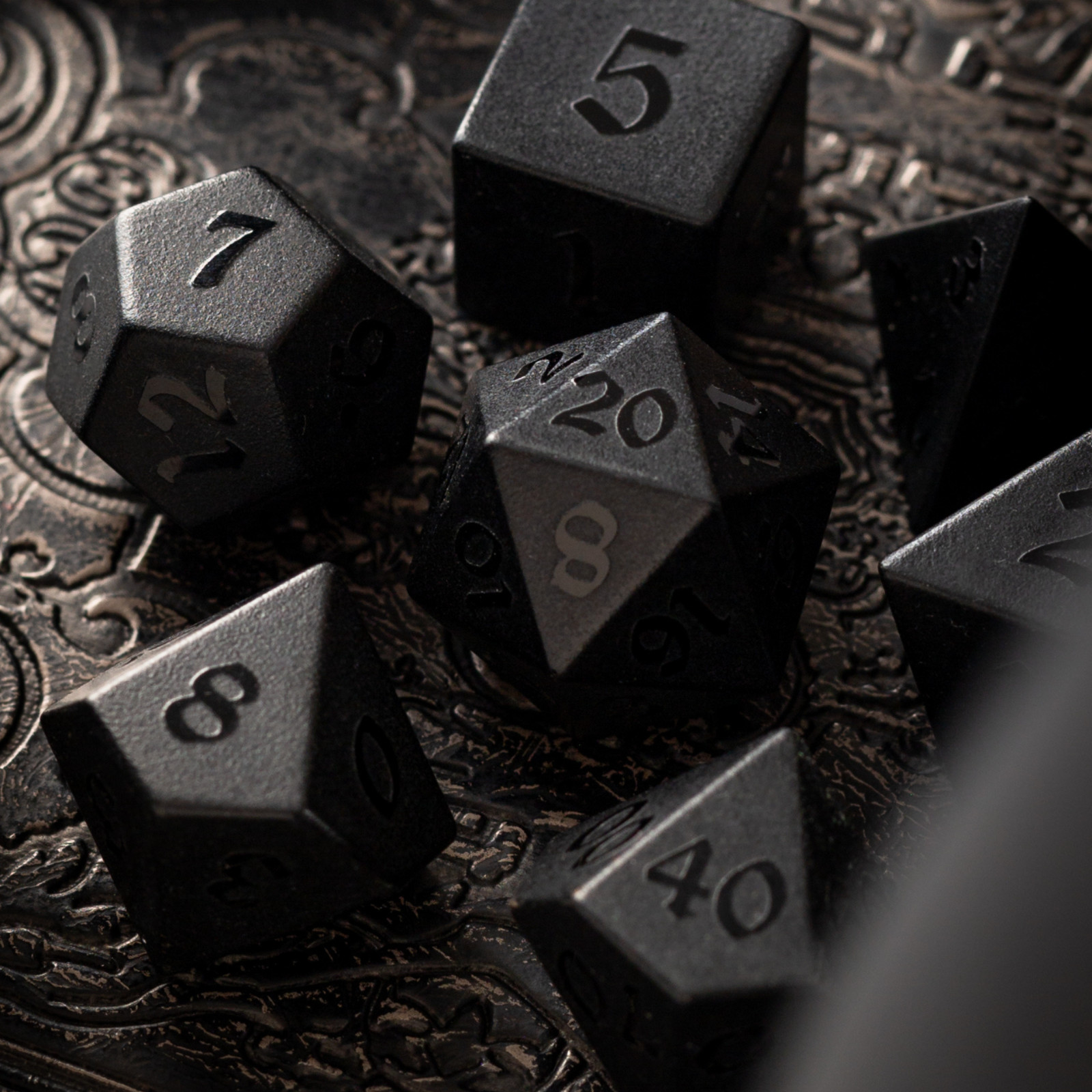 Black Night Raised Obsidian Gemstone DND Dice Set