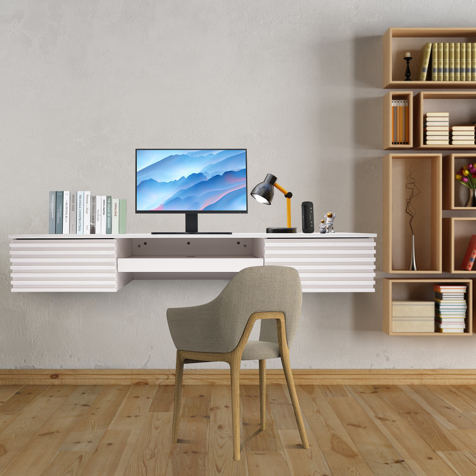 Wall Mounted Desk Wall Organizer Rectangular Table w/ Pull Out Drawer 54.43kg