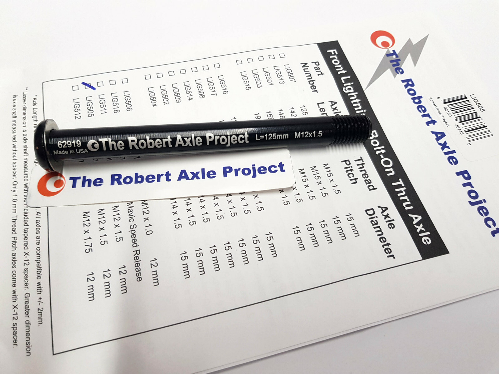 The Robert Axle Project LIG503 Thru Axle for Front Wheel 33g 12x100 M12x1.5