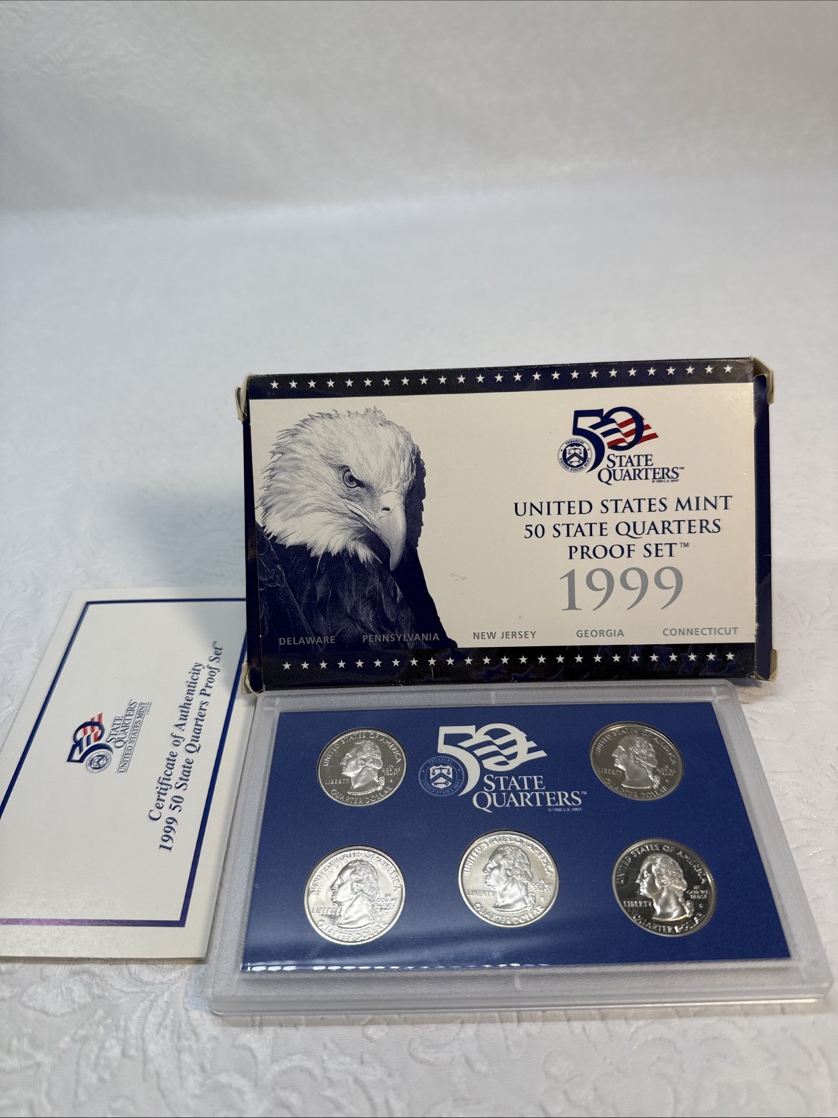 1999-S U.S. Mint 50 State Quarters Proof Set COA exterior box damage