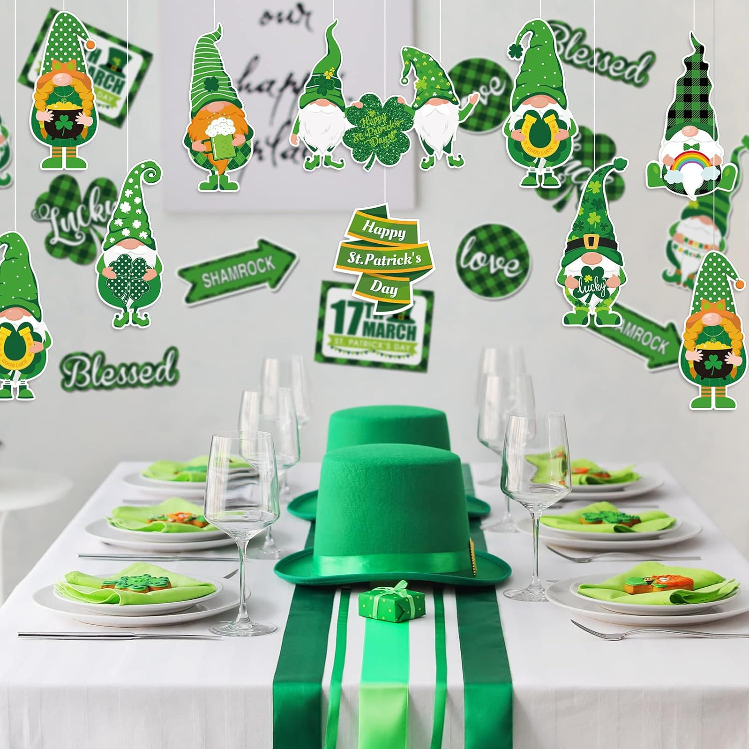 St. Patrick's Day Gnome & Shamrock Cutouts for Classroom & Party Decor, 42 Pcs