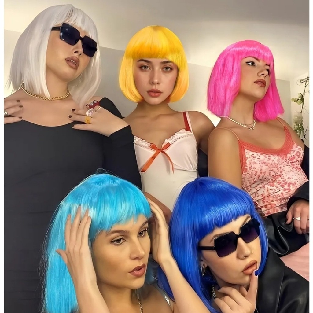 Neon Yellow Bob Wig With Sunglasses