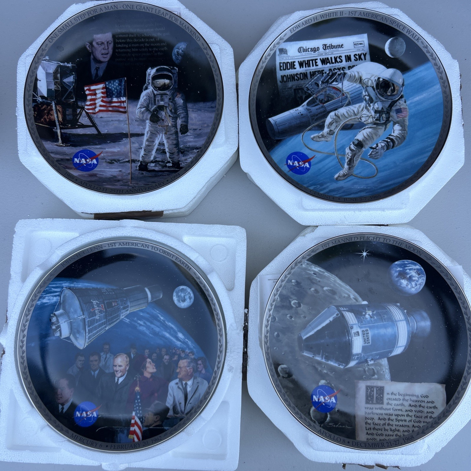 4 NASA Bradford Exchange Plates - Americas Triumph In Space NASA 1-4
