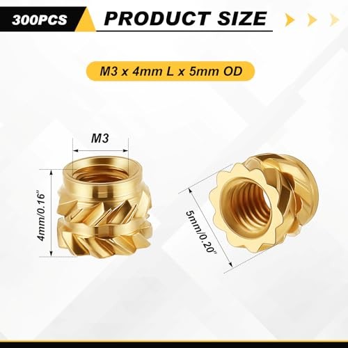 Pcs M3 Threaded Inserts Heat Set Inserts Brass 3D Printing M3 x D5 x L4 300