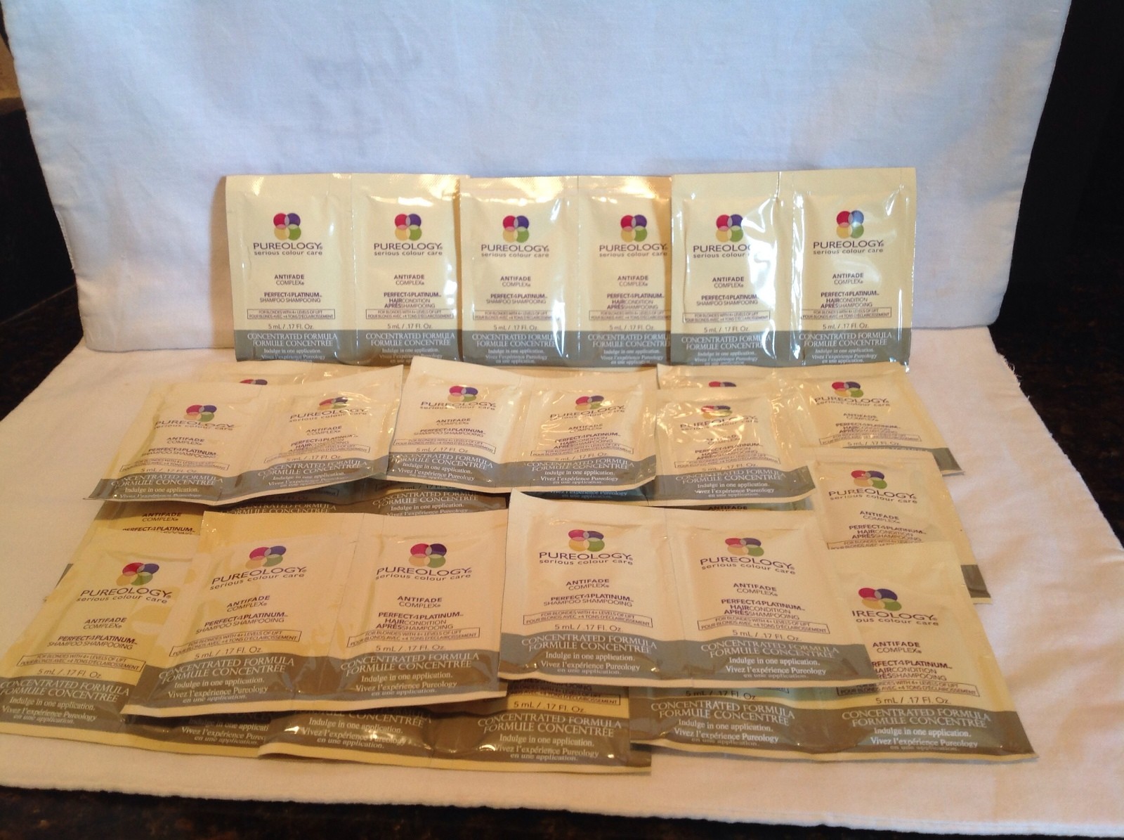 Pureology  Perfect 4 Platinum Hair Shampoo & Conditioner 18 Sample Packs - RARE