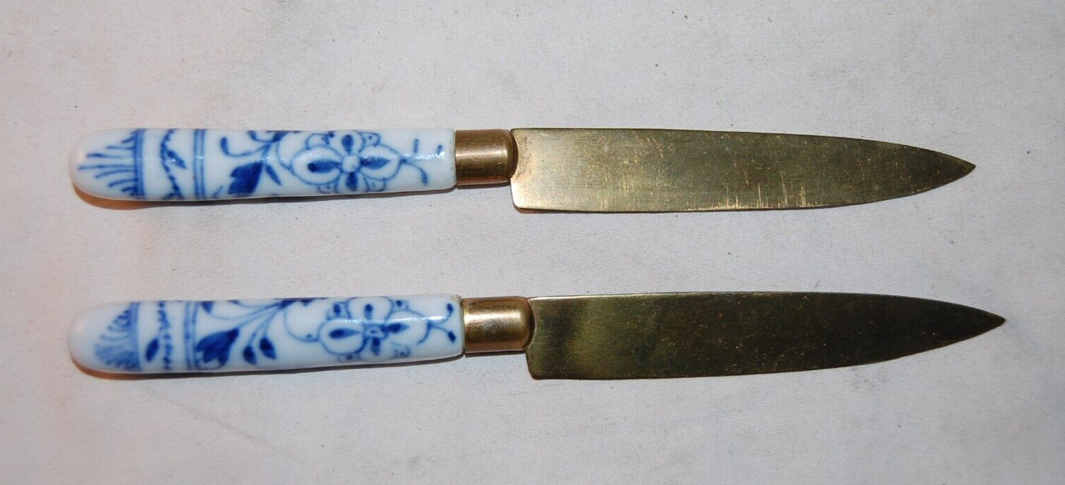 Antique Pair Flow Blue Fruit Knives Germany